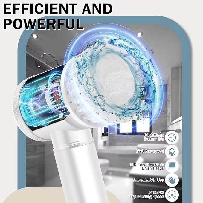 Magic Brush Rechargeable Electric Cleaning Brush – Wireless Scrubber for Bathroom, Bathtub & Tiles