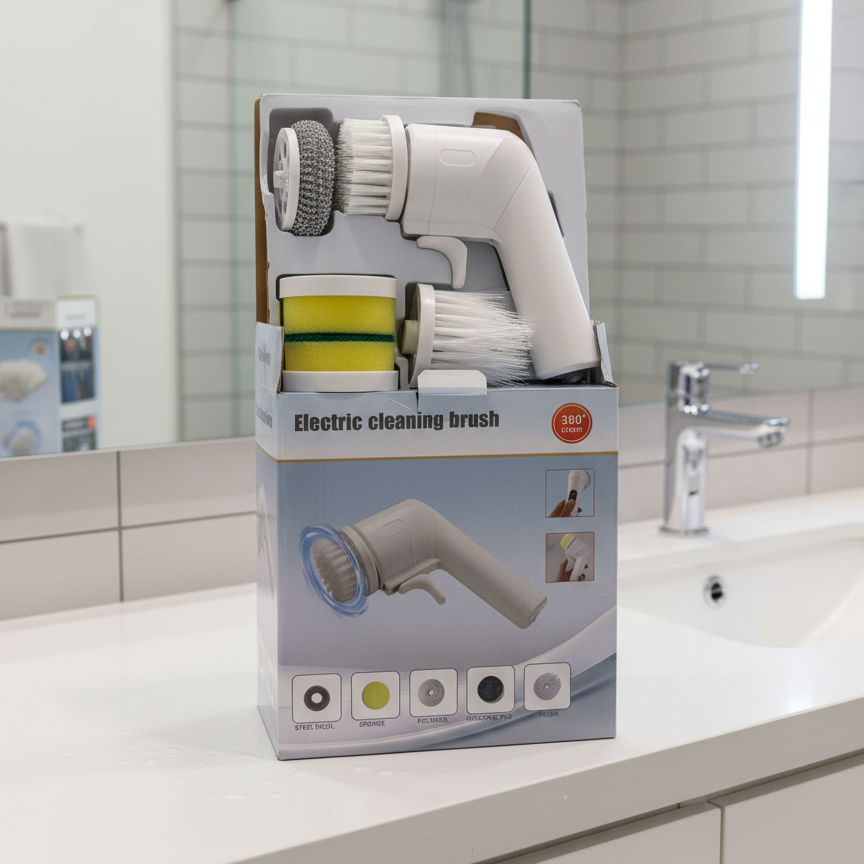 Electric Cleaning Brush with Multiple Attachments – 360° Rotating Scrubber