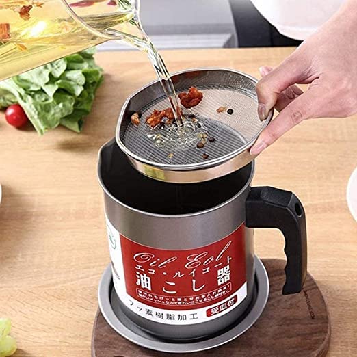 High-Quality 1.4L Fryer Oil Filter Pot – Carbon Steel Oil Storage Container with Stainless Steel Strainer (Without Box)