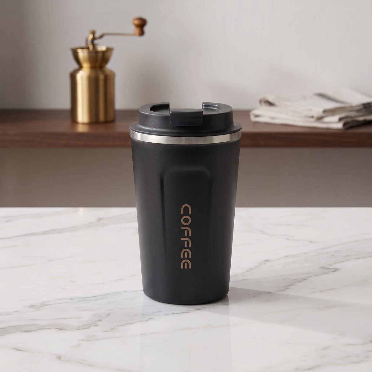 Premium 500ml Black Stainless Steel Coffee Cup – Reusable Travel Mug for Coffee & Tea