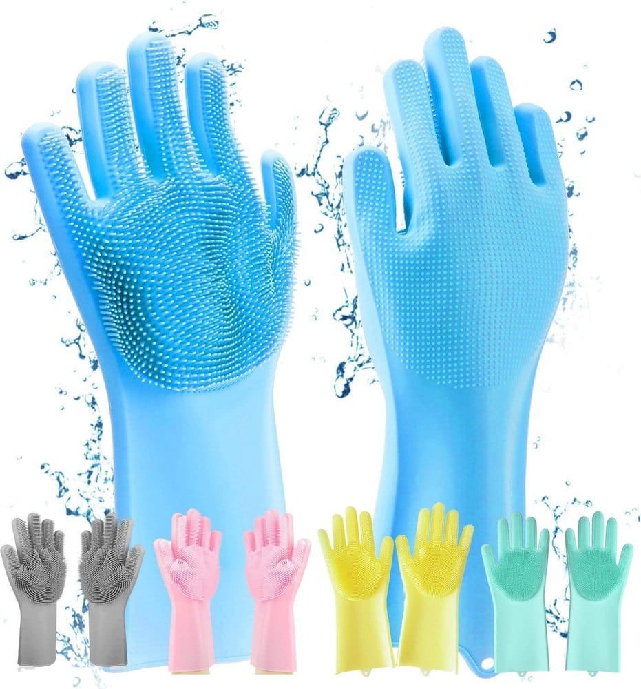 Reusable Silicone Dishwashing Gloves – Kitchen Cleaning Scrubber Gloves, 1 Pair (Random Color)