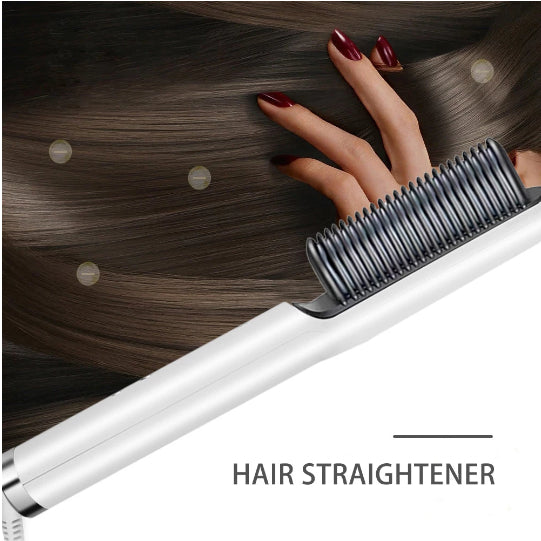 HQT-909B 2-in-1 Electric Hair Straightener & Curling Comb Brush