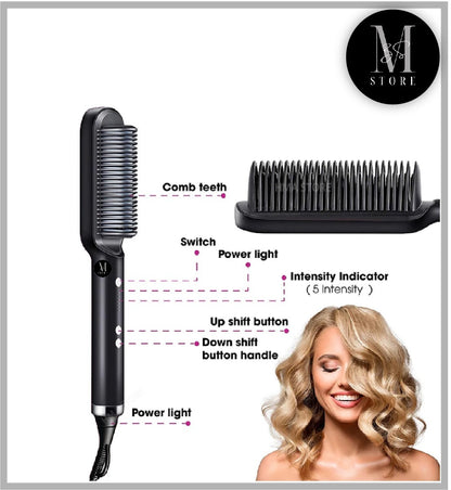 HQT-909B 2-in-1 Electric Hair Straightener & Curling Comb Brush
