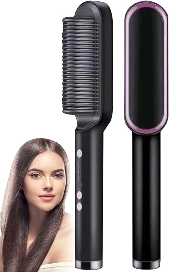 HQT-909B 2-in-1 Electric Hair Straightener & Curling Comb Brush