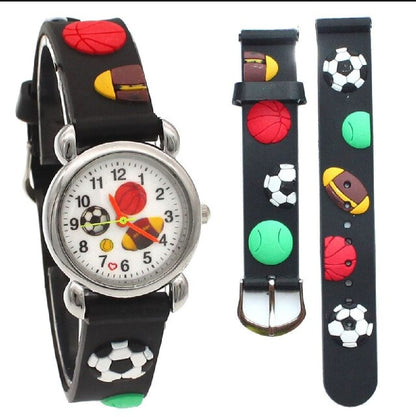 Cute Cartoon Football Kids Watch – Colorful Silicone Quartz Wristwatch for Boys & Girls (Random Color)