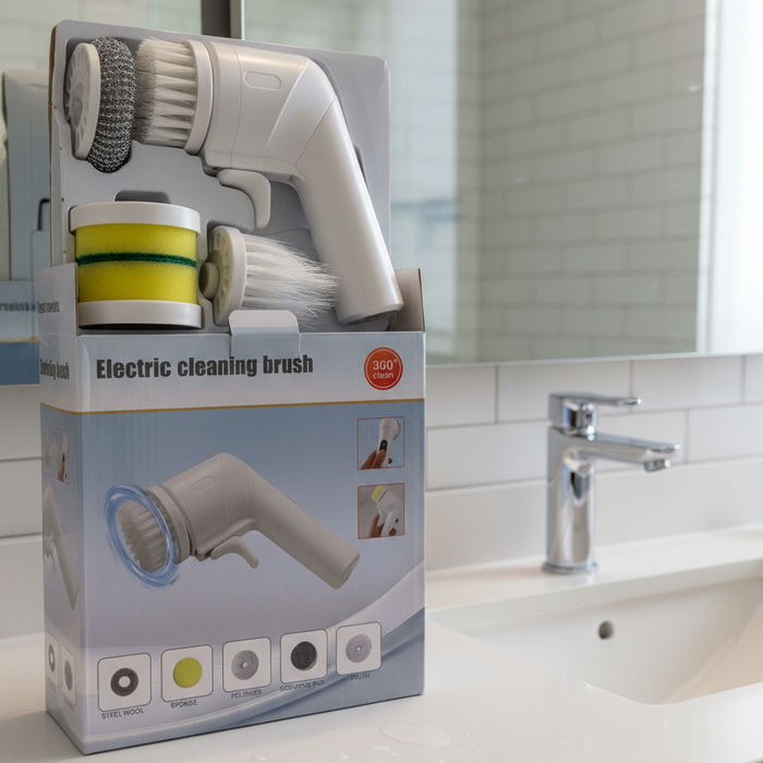 Electric Cleaning Brush with Multiple Attachments – 360° Rotating Scrubber