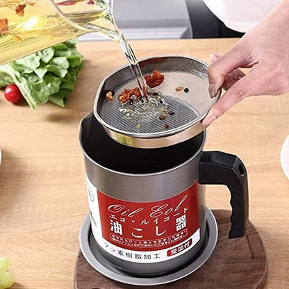 High-Quality 1.4L Fryer Oil Filter Pot – Carbon Steel Oil Storage Container with Stainless Steel Strainer (Without Box)