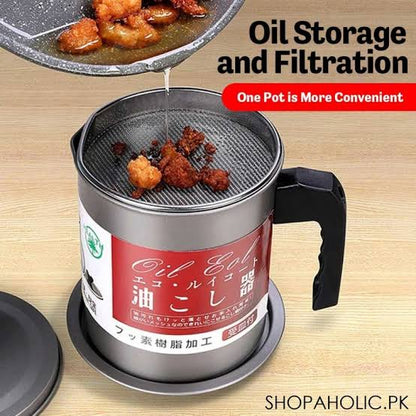 High-Quality 1.4L Fryer Oil Filter Pot – Carbon Steel Oil Storage Container with Stainless Steel Strainer (Without Box)