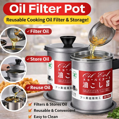 High-Quality 1.4L Fryer Oil Filter Pot – Carbon Steel Oil Storage Container with Stainless Steel Strainer (Without Box)