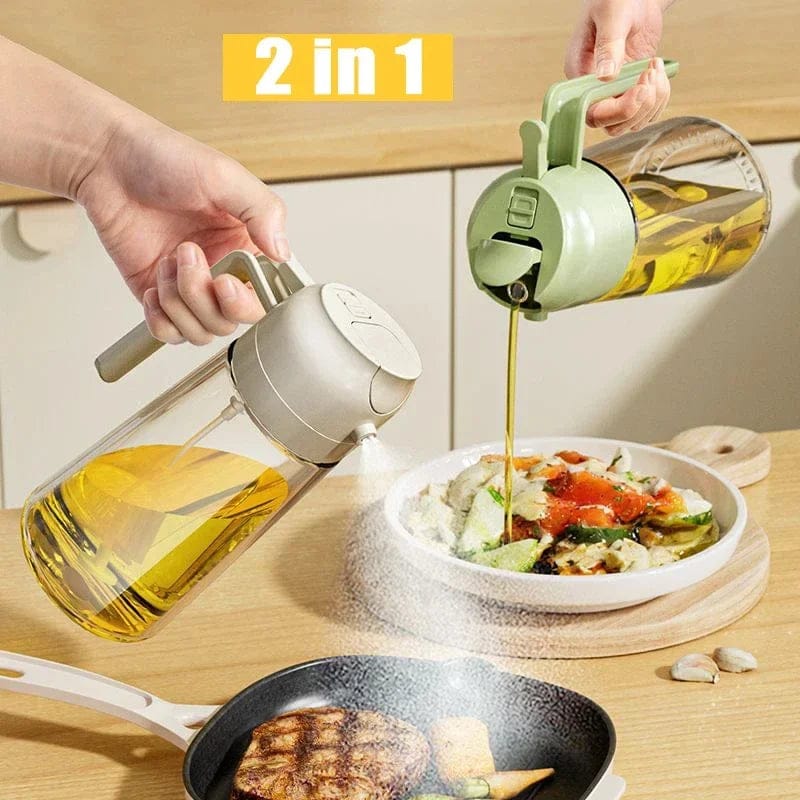 2-in-1 Oil Sprayer Bottle for Kitchen – Spray & Pour Cooking Oil Dispenser for Baking and BBQ