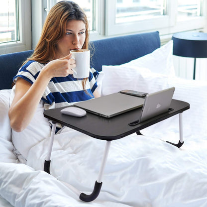 T1 Foldable Laptop Table – Portable Bed Desk with Tablet Groove & Cup Holder for Work, Study and Dining