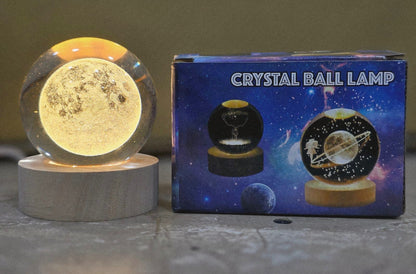 Glowing Crystal Moon Ball Lamp with LED Wooden Base – Decorative Night Light for Bedroom & Home