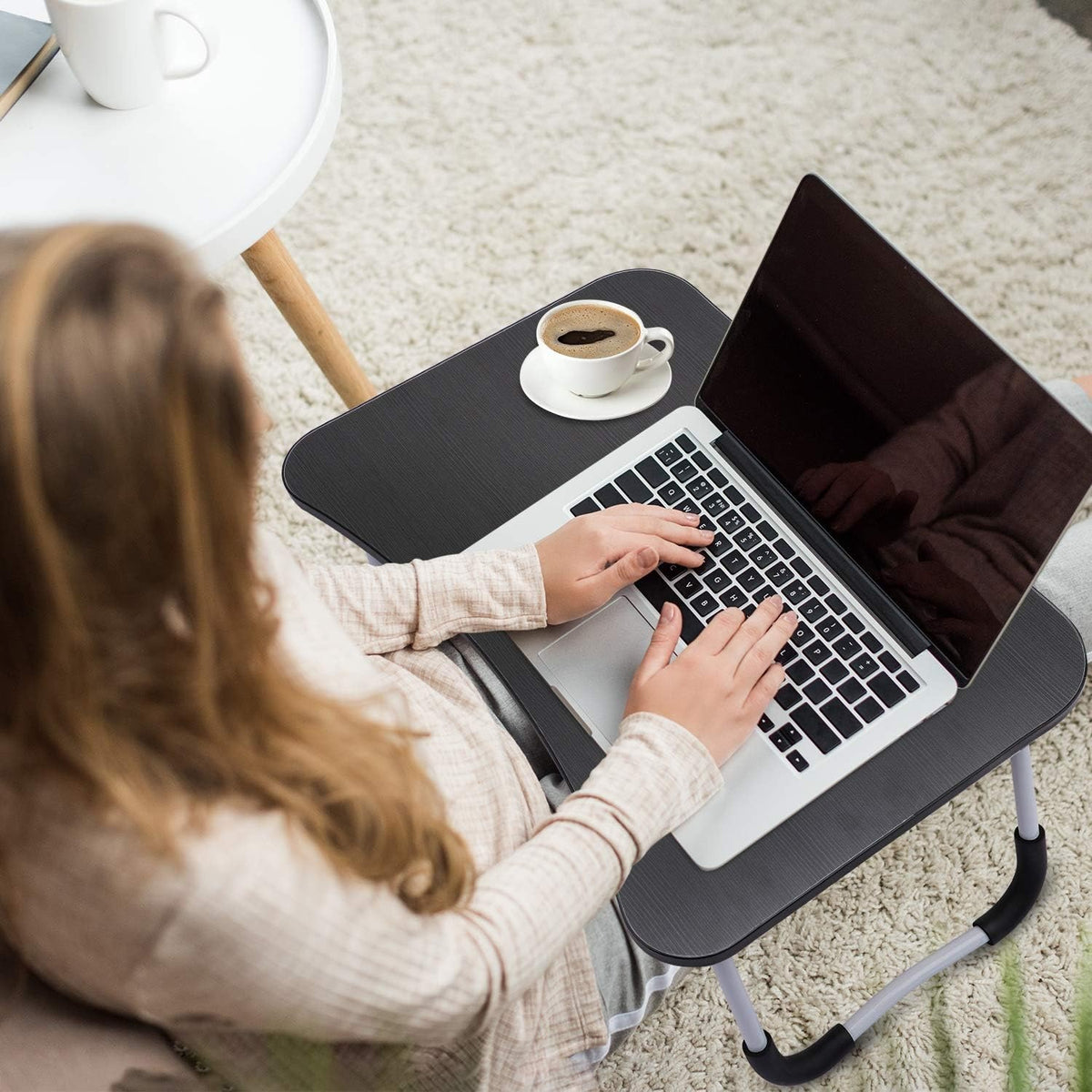 T1 Foldable Laptop Table – Portable Bed Desk with Tablet Groove & Cup Holder for Work, Study and Dining