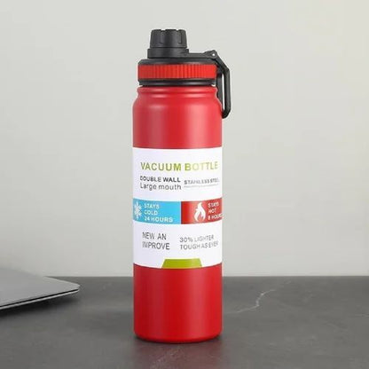800ml Black Stainless Steel Water Bottle with Nozzle – Reusable Travel Bottle for Daily Hydration