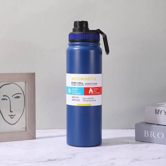 800ml Black Stainless Steel Water Bottle with Nozzle – Reusable Travel Bottle for Daily Hydration