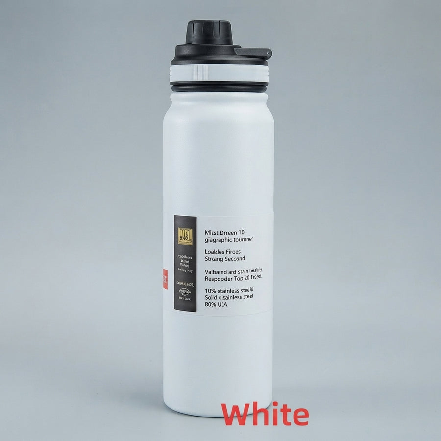 800ml Black Stainless Steel Water Bottle with Nozzle – Reusable Travel Bottle for Daily Hydration