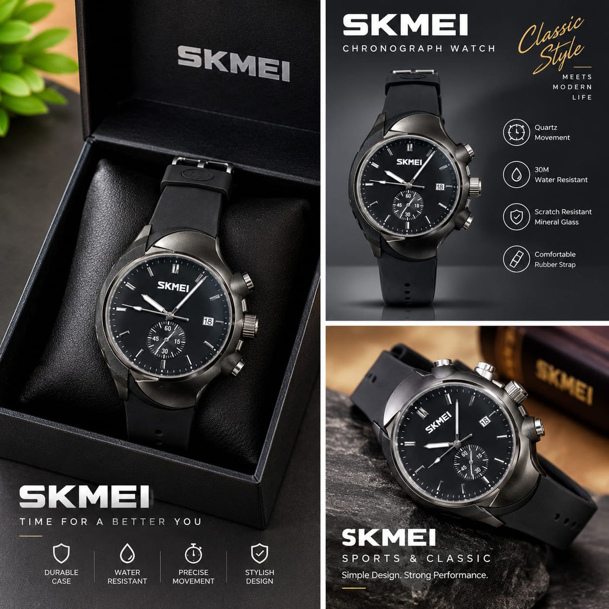 SKMEI Men's Waterproof Watch with Box – Stylish & Durable Wrist watch