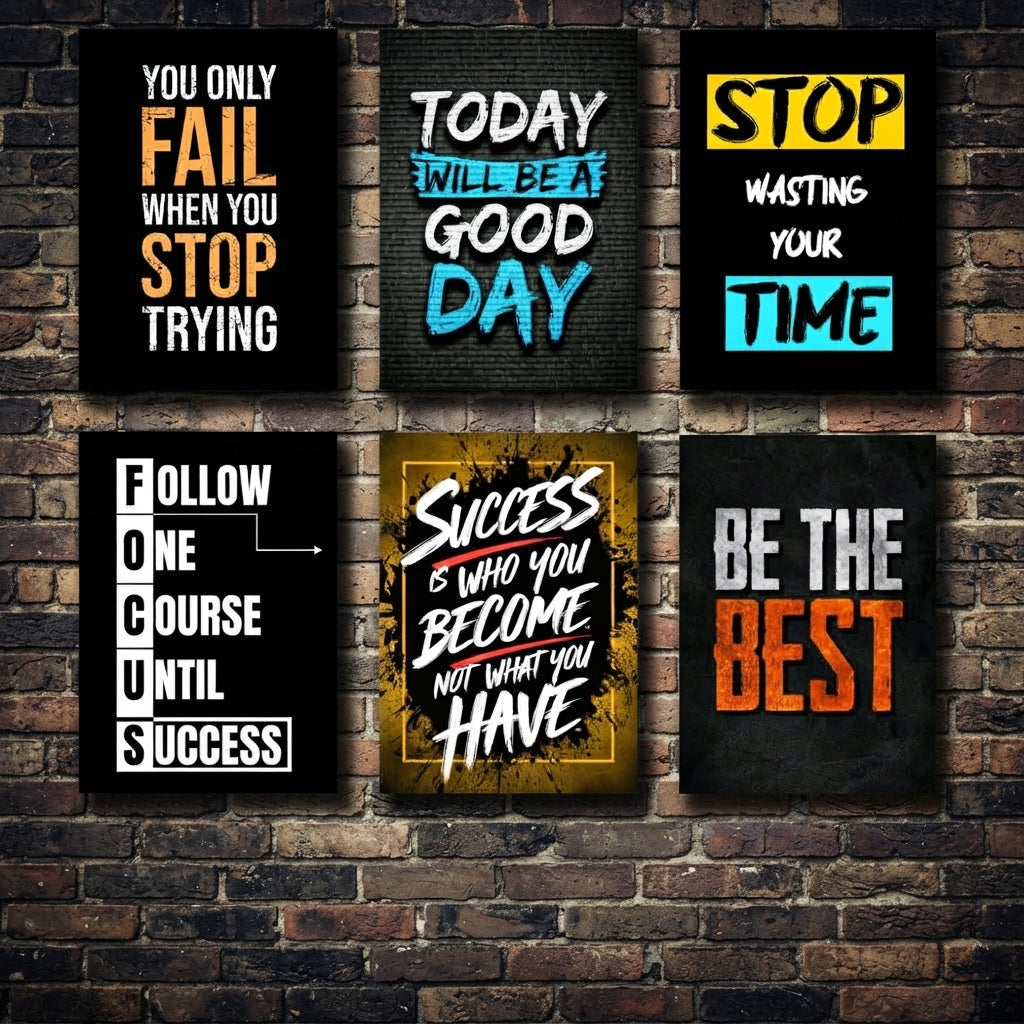 Set of 6 Motivational Wall Art Photo Tiles – Modern Decorative Picture Frames for Home & Living Room