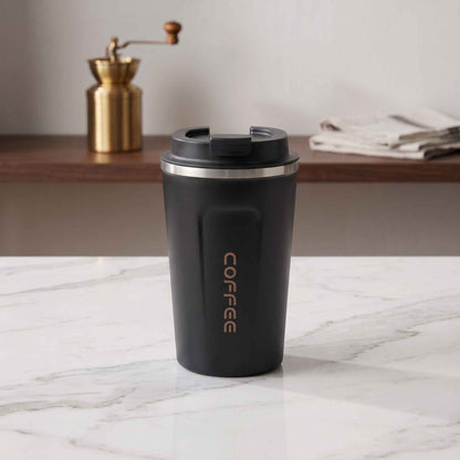 Premium 500ml Black Stainless Steel Coffee Cup – Reusable Travel Mug for Coffee & Tea