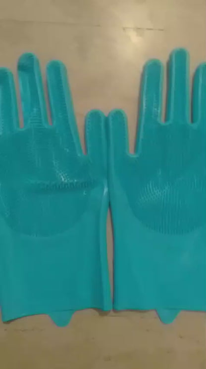 Reusable Silicone Dishwashing Gloves – Kitchen Cleaning Scrubber Gloves, 1 Pair (Random Color)