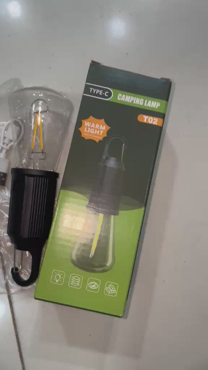 T02 Portable Camping Lantern – Type-C Rechargeable LED Hanging Light with 3 Lighting Modes